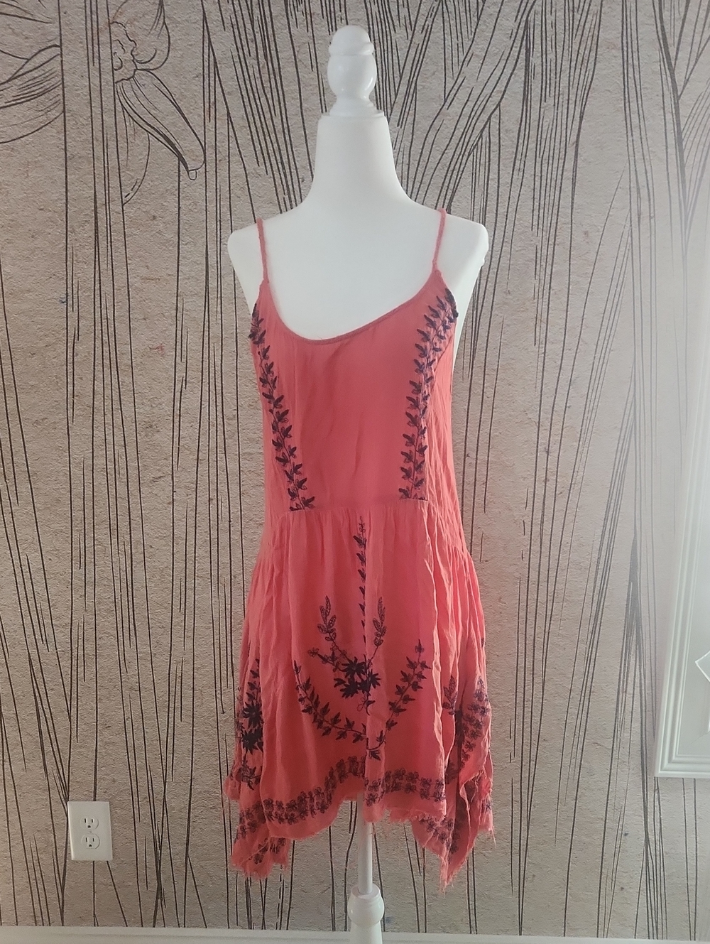 Free People Sleeveless Tank Coral Embroidered Sundress